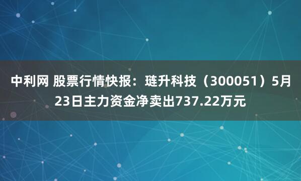 中利网 股票行情快报：琏升科技（300051）5月23日主力资金净卖出737.22万元