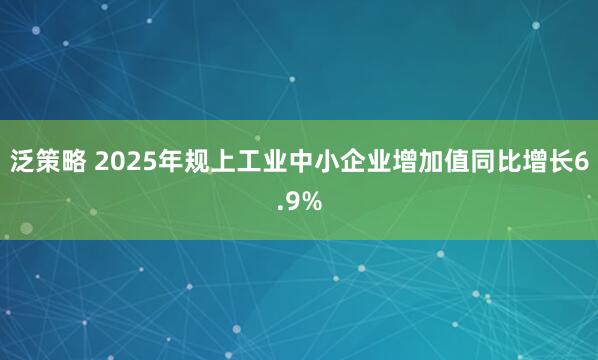 泛策略 2025年规上工业中小企业增加值同比增长6.9%